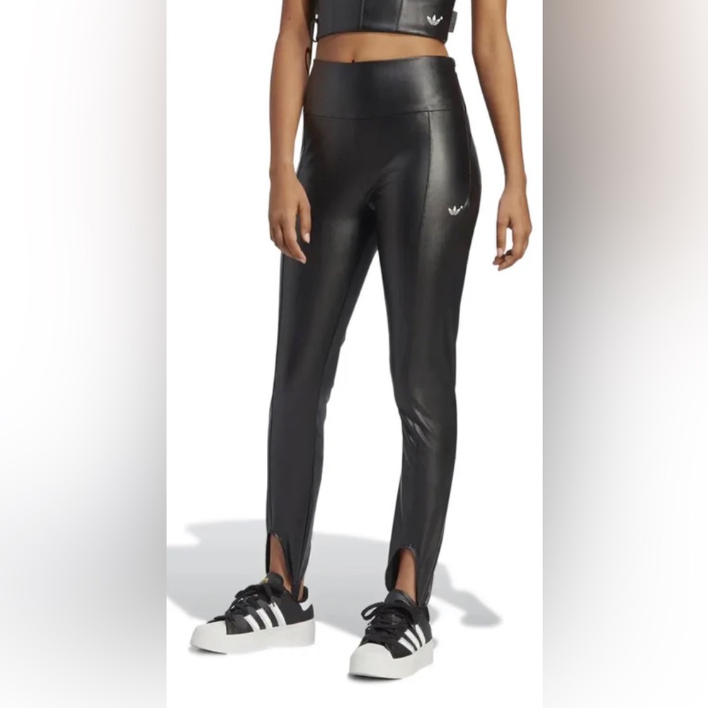 Adidas Faux Leather Stirrup Leggings, Black, sz L